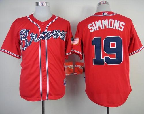 Braves #19 Andrelton Simmons Red Cool Base Stitched MLB Jersey - Click Image to Close
